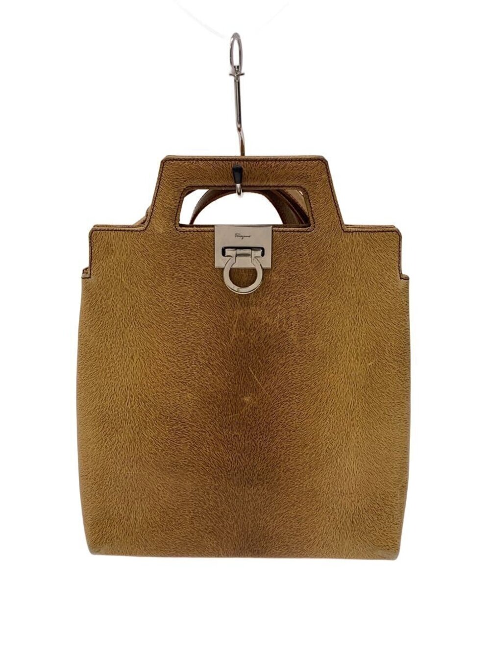 Salvatore Ferragamo Gancini Leather Camel Shoulder Bag Brown Tan